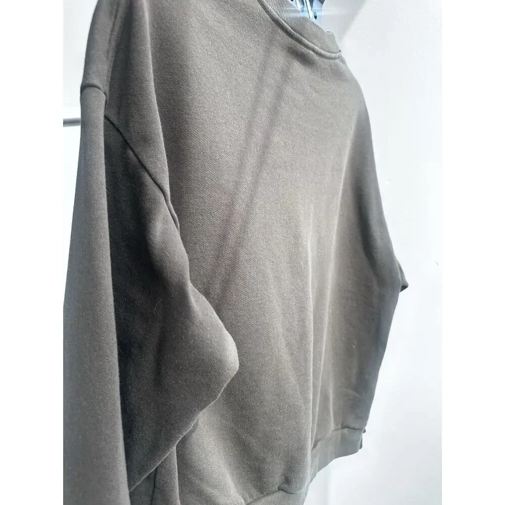 Alo Brown Pullover Sweatshirt Cotton Fleece Logo Crew Neck Long Sleeve M - Picture 5 of 10